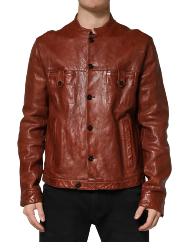 Brown Leather Biker Jacket