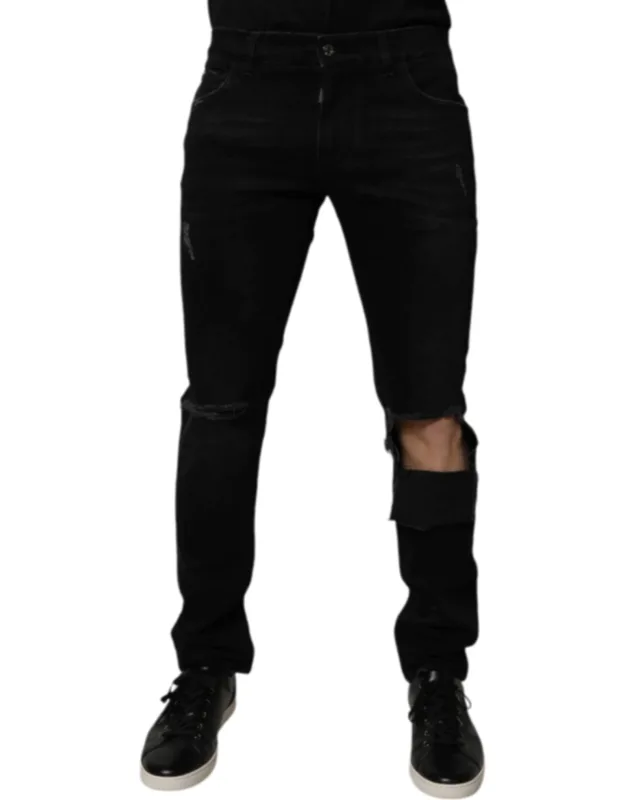 Ripped Cotton Skinny Denim Jeans
