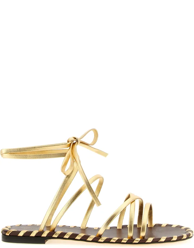 Gold Lamb Leather Flat Sandals