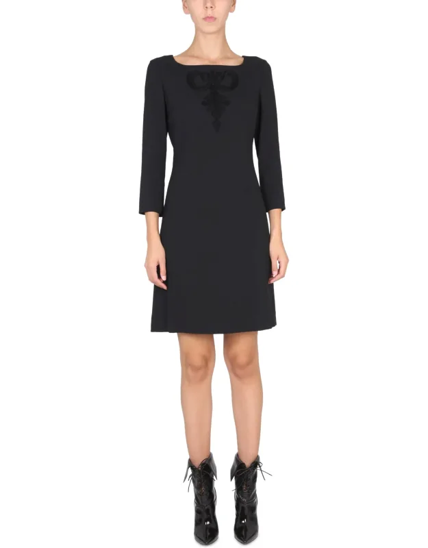_boutique Moschino Cady Dress Concealed Back Zipper Closure Square Neckline Front Embroidery Regular Fit_