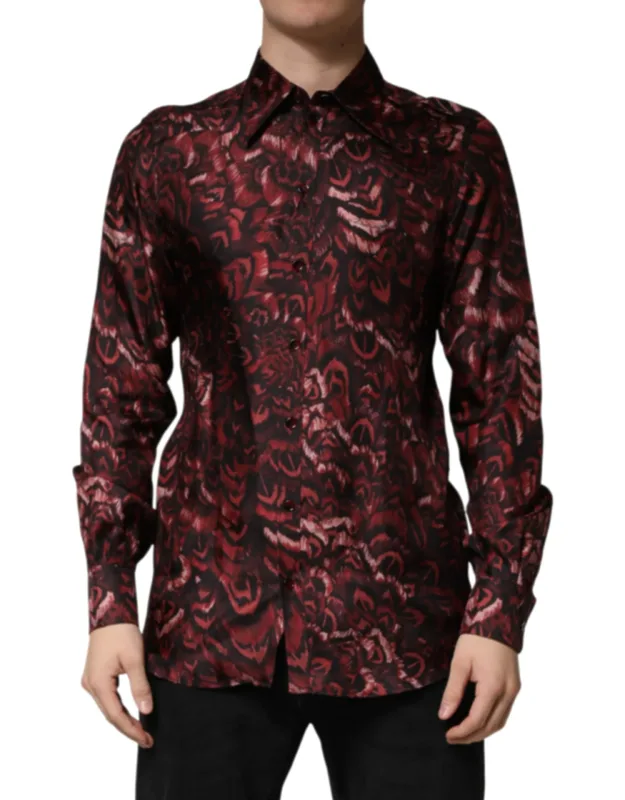Bordeaux Patterned Collared Dress Shirt Silk