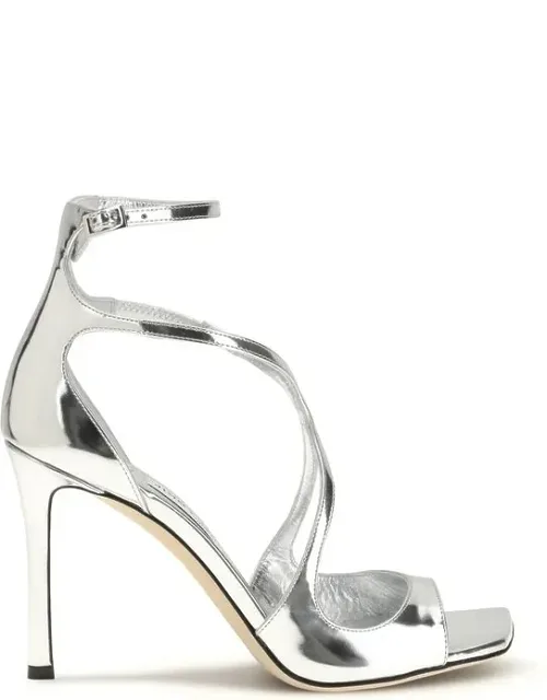 Silver Calf Leather Stiletto Heel Sandals