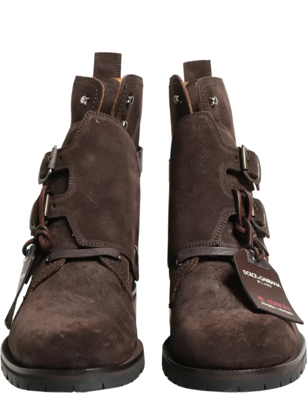 Suede Leather Buckle Ankle Boots
