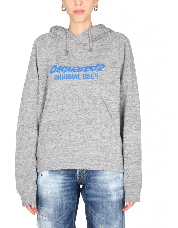 Hoodie With Front Logo Print And Kangaroo Pocket