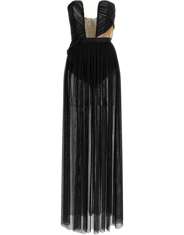 Nensi Dojaka Corset Draped Gown, Pleated Skirt With Front Split