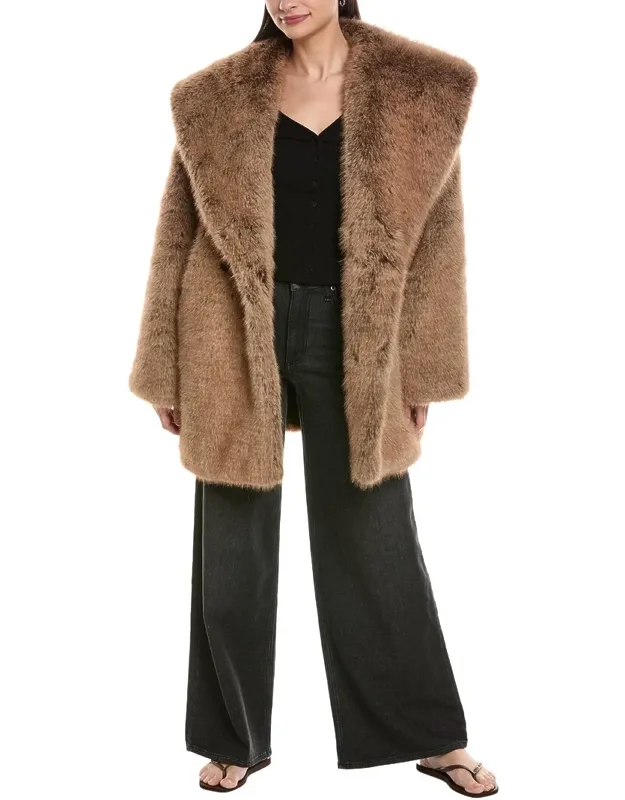 Shawl Collar Faux Fur Coat