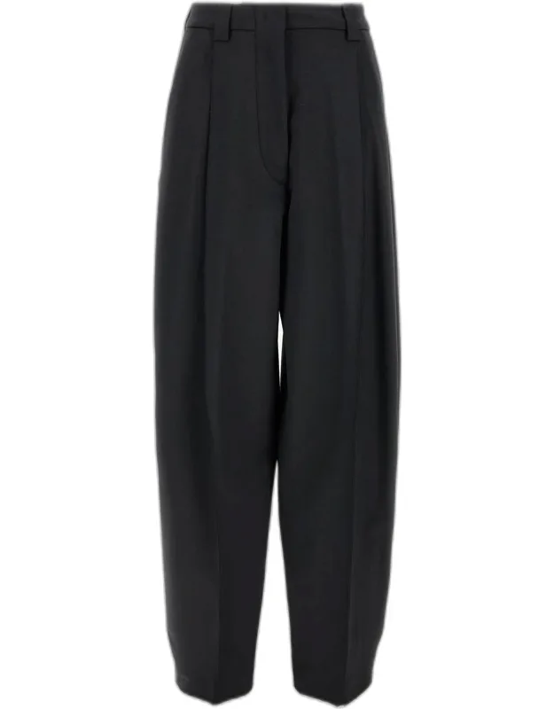 Wool Blend Trousers With Hidden Front Zip Closure And Baggy Fit
