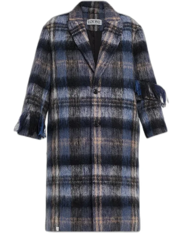 Plaid Wool Fringe Long Coat