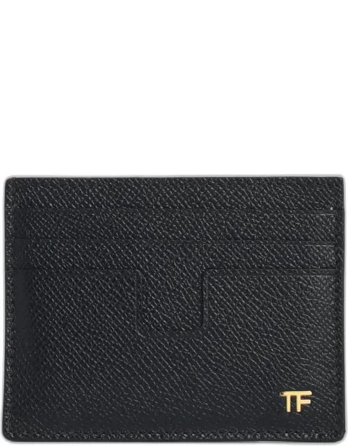 Black Leather Cardholder With Six Card Slots And Central Compartment