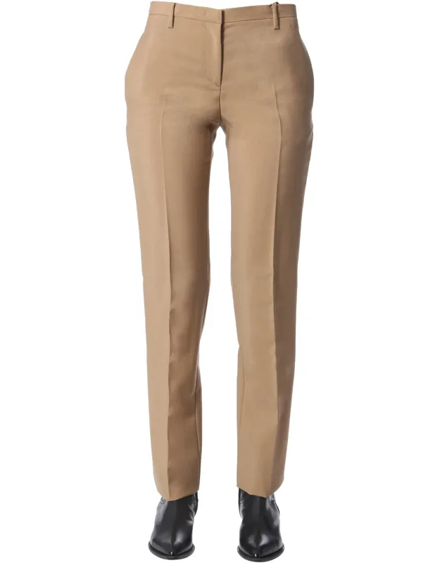 Regular Fit Pants With Front Zip And Button Closure, Two Side Pockets, And Two Back Pockets