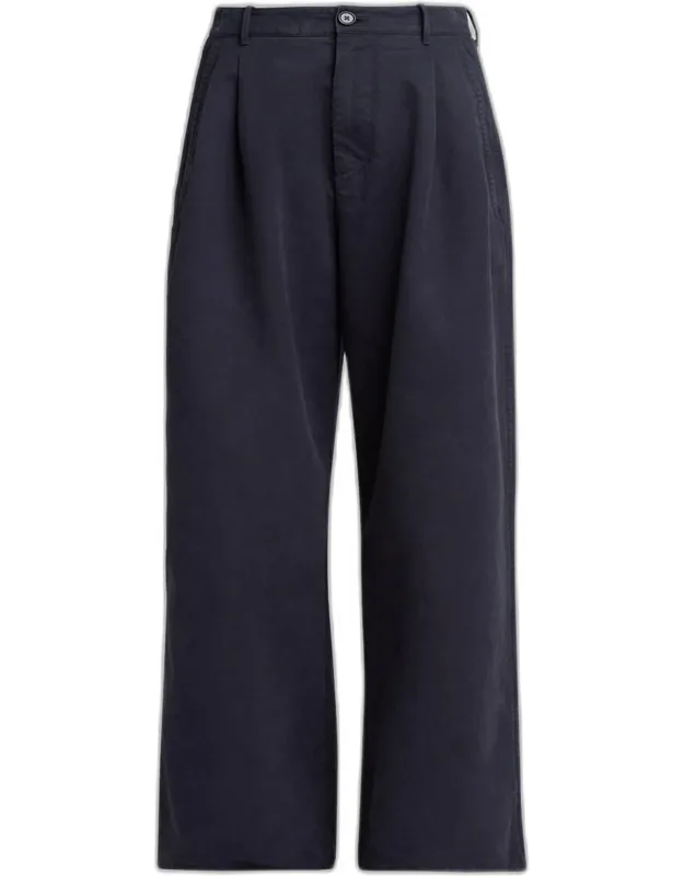 Pleated Cotton Wide-leg Trousers