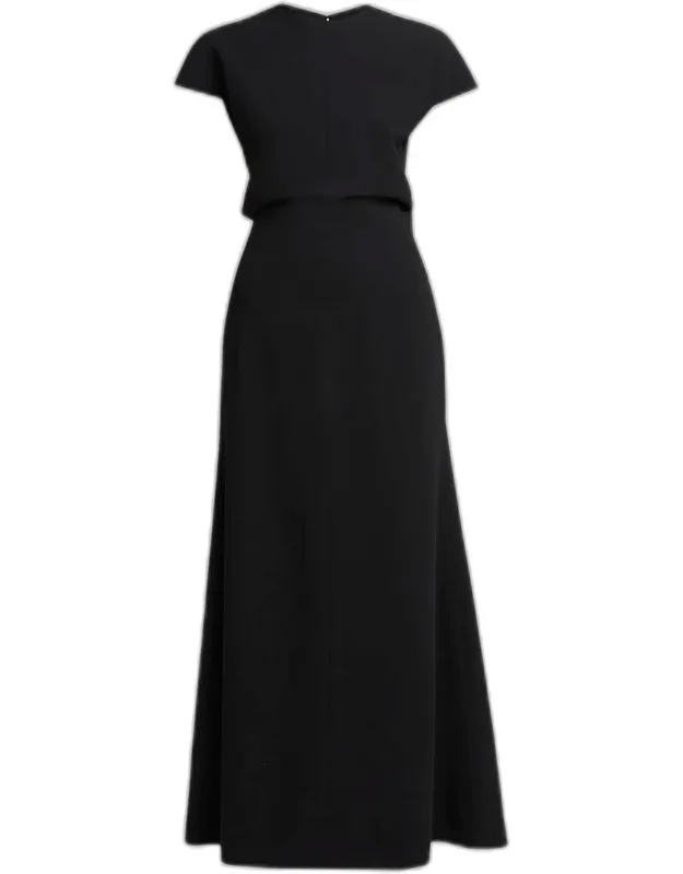 Open Back Short-sleeve Long Wool Dress