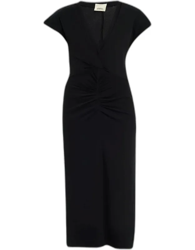 Gathered Waist Jersey Midi Dress