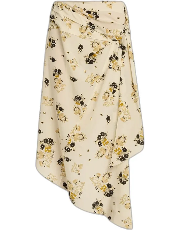 Floral Asymmetric Silk Skirt