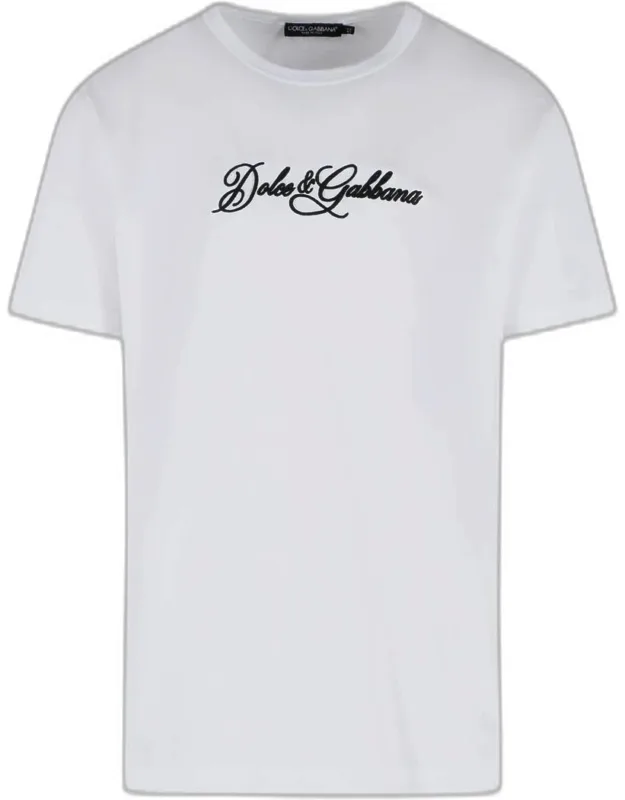 Dolce & Gabbana White T-shirt With Ribbed Crew Neck And Contrast Logo