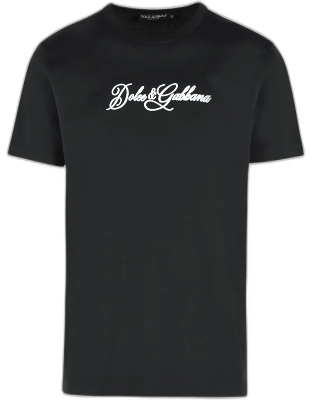 Black Cotton T-shirt With Ribbed Crew Neck And Embossed Logo