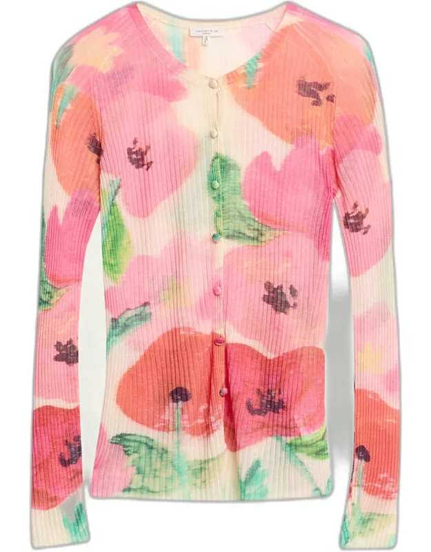 Floral-print Rib Knit Cardigan