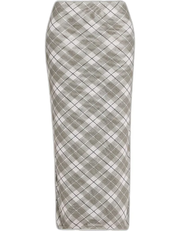 Plaid-print Mesh Maxi Skirt