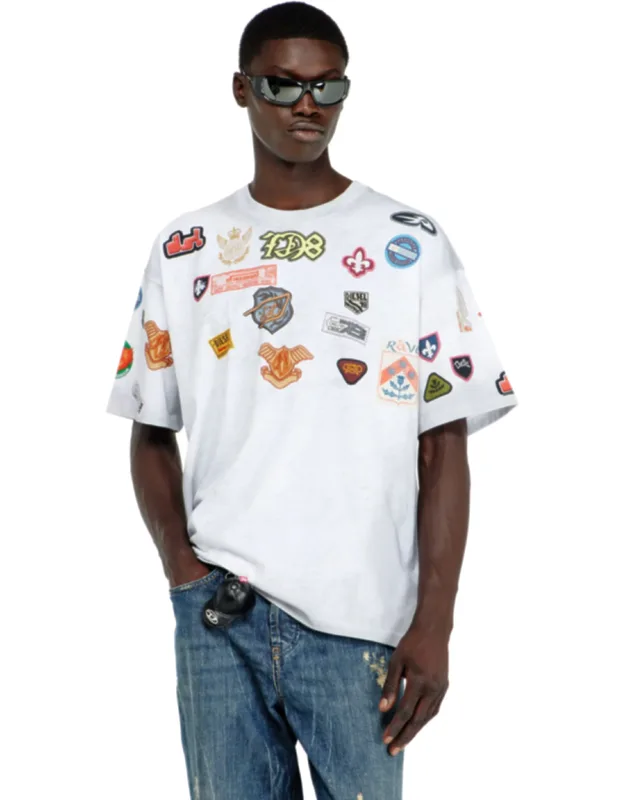 Cotton T-shirt With All-over Patches Print