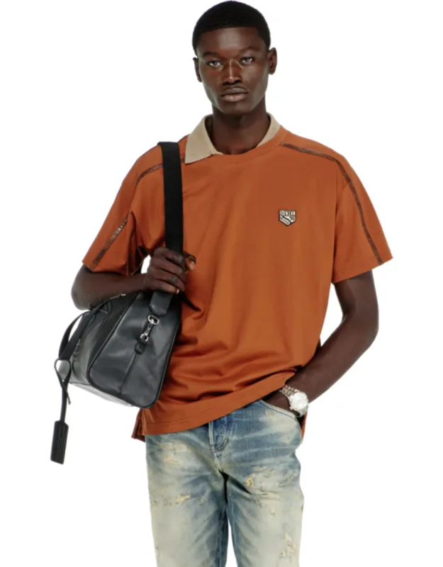 T-shirt With Contrast Trims And Logo Patch