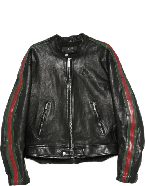 Web-stripe Leather Jacket
