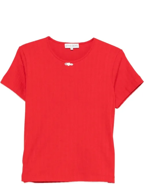 Ribbed Bow-detail T-shirt