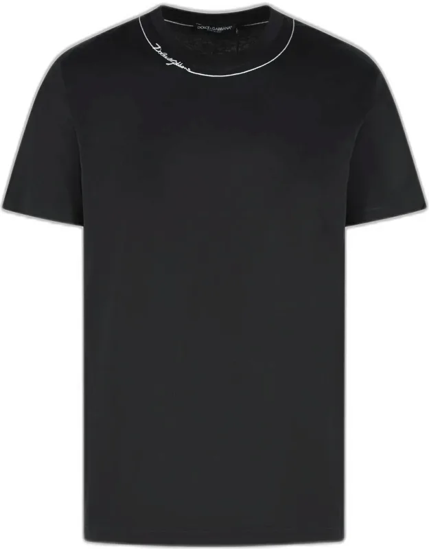 Black Cotton T-shirt With Ribbed Crew Neck And Logo Detail