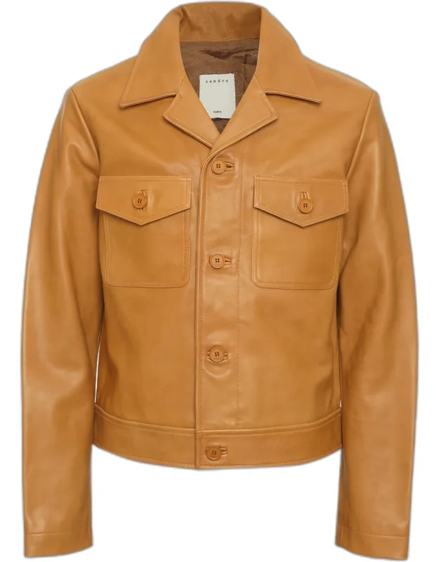 Tan Leather Slim Fit Jacket