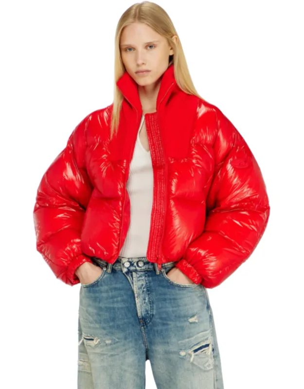 Down Puffer Jacket In Ripstop With Knitted Collar