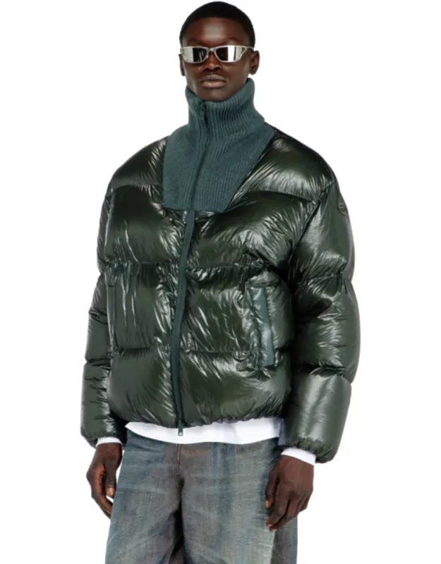 Down Puffer Jacket In Ripstop With Ribbed Collar
