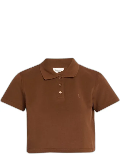 Cotton Pique Crop Polo Shirt