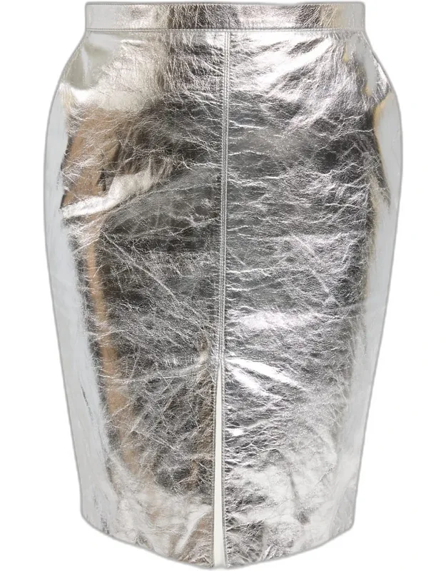 Metallic Leather Pencil Skirt