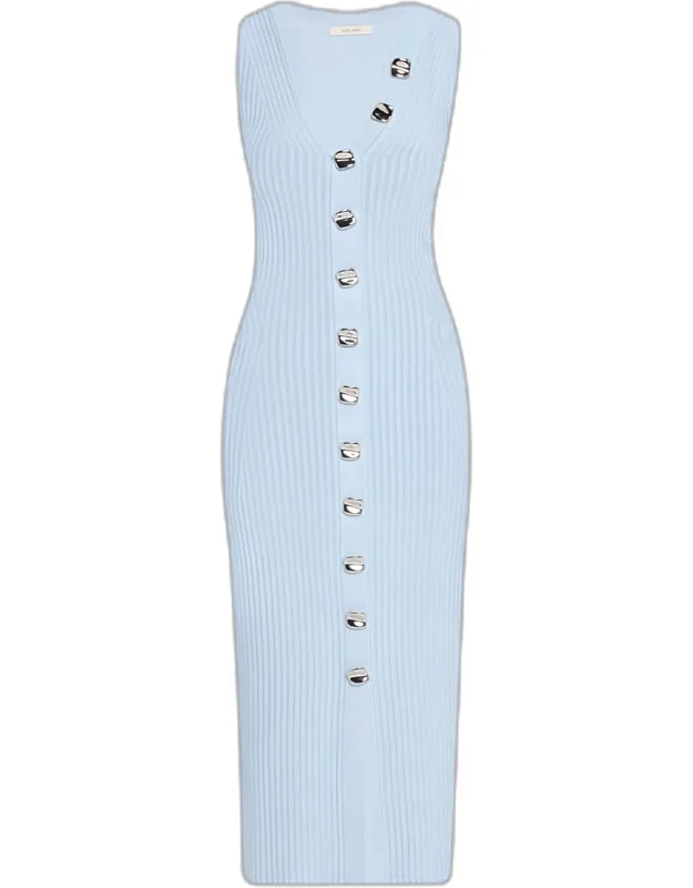 Eliza Sleeveless Button-front Rib Midi Dress