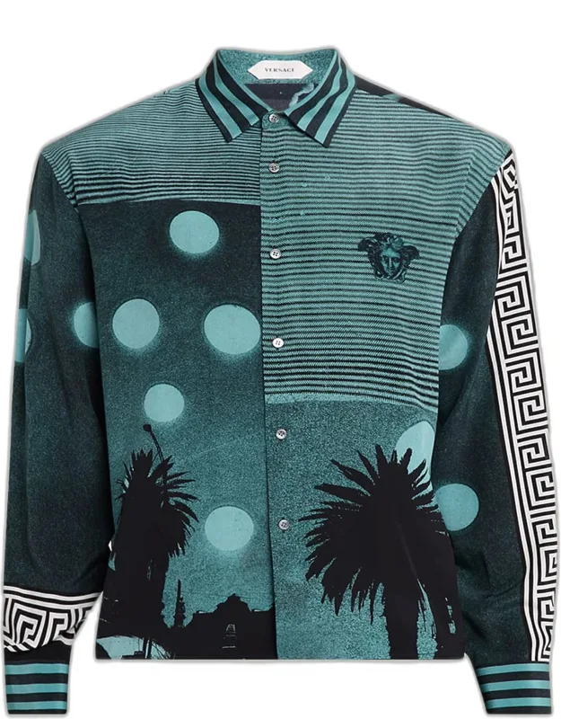 Sunset Palms Silk Crepe De Chine Shirt