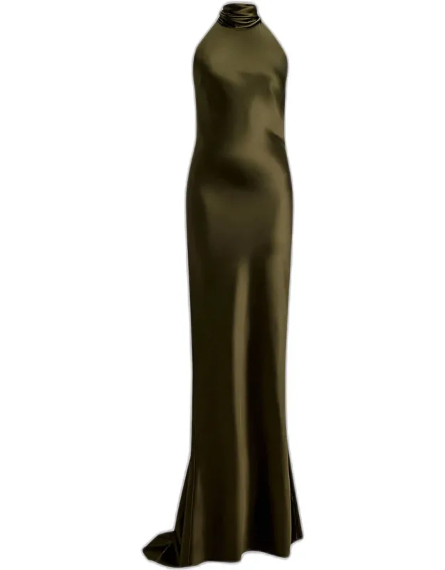 Chilton Stretch Satin Halter Evening Dress