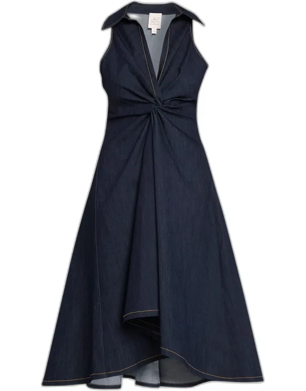 Twist-front Denim Dress