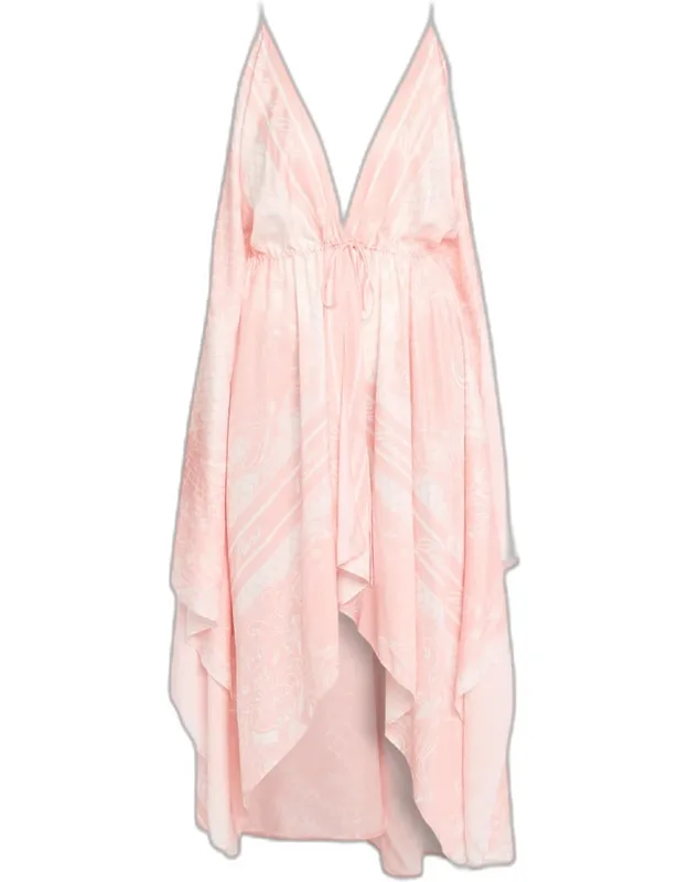 Plunging Drawstring High-low Foulard Dress