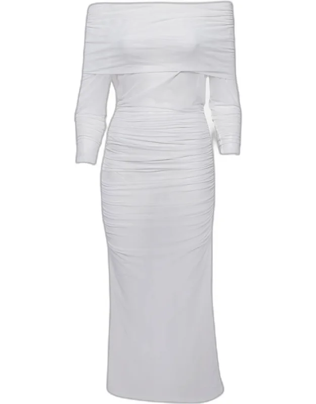 Tulle Ruched Off Shoulder Midi Dress