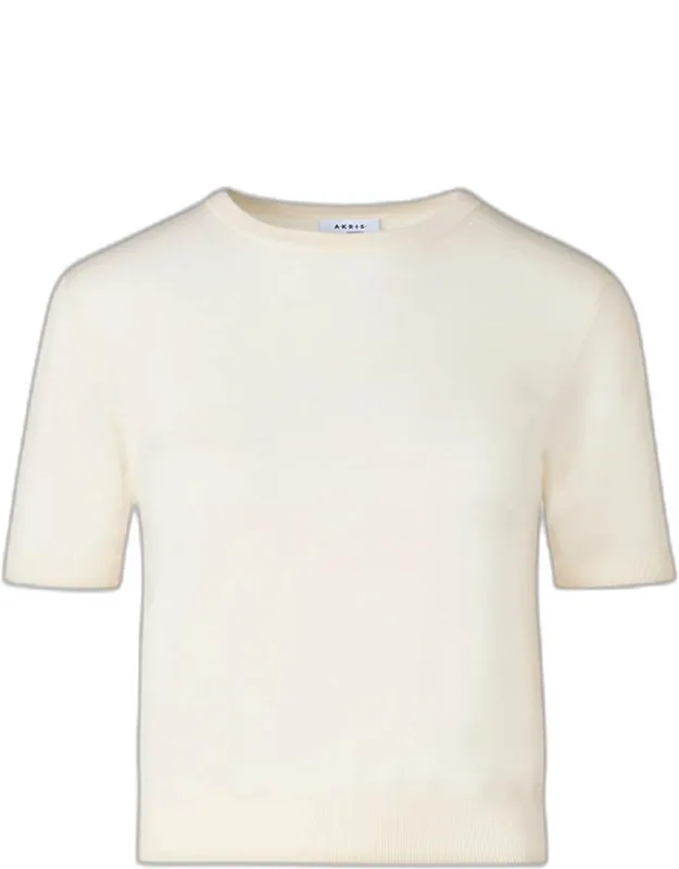 Fine Merino Wool Knit Short-sleeve Crew Neck Sweater