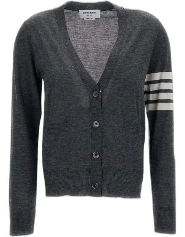 V-neck Cardigan With 4-bar Design