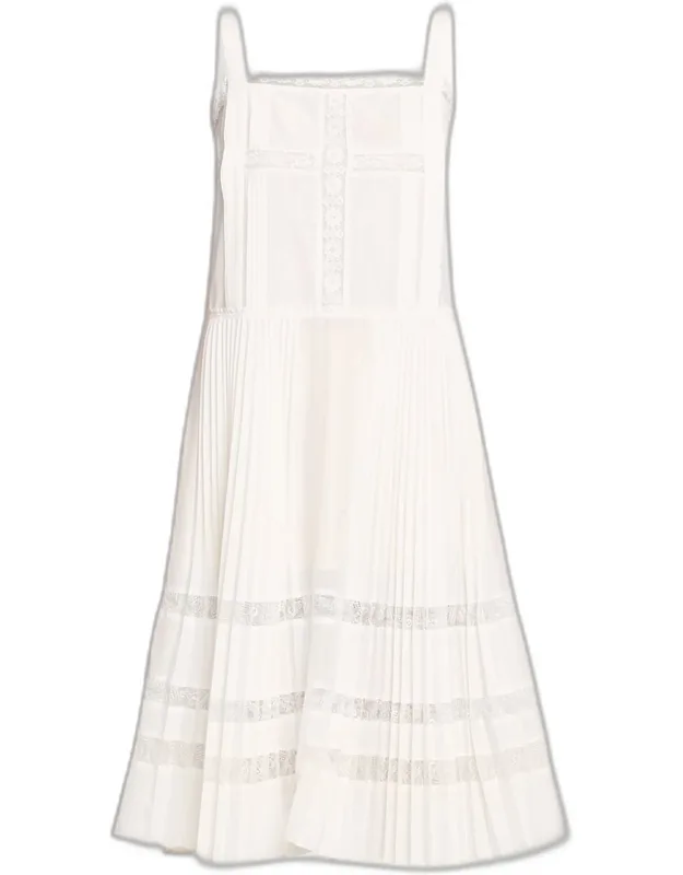 Pleated Lace-inset Midi Dress