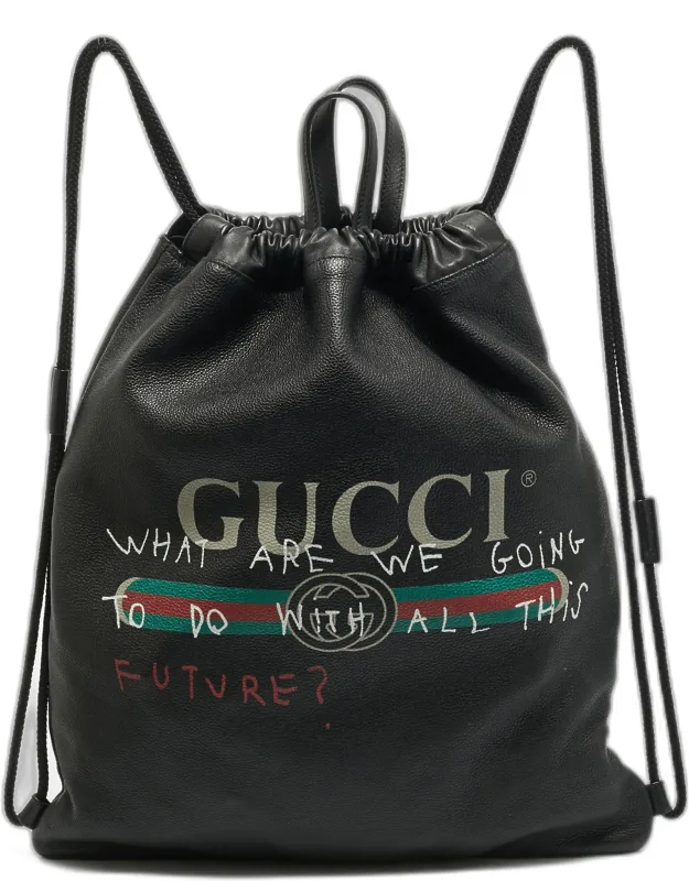 Coco Capitán Logo Leather Drawstring Backpack