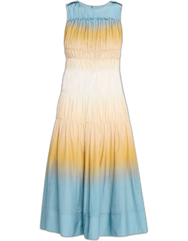 Smocked Ombré Voile Midi Dress