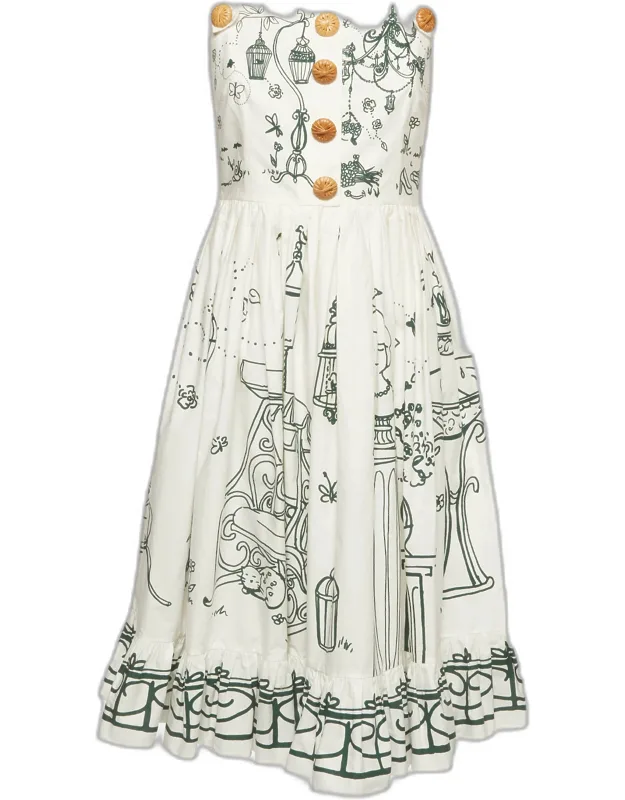 Botanical Garden Print Poplin Flared Dress