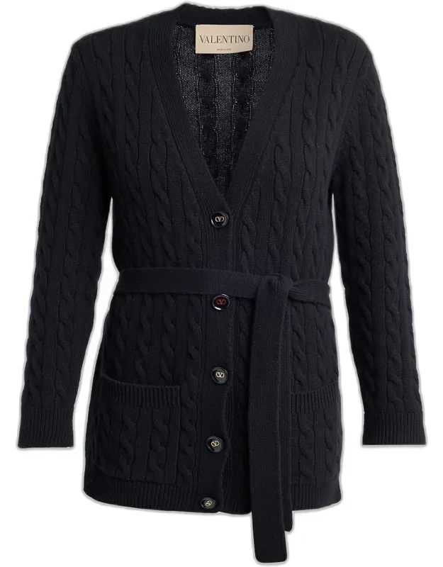 Cashmere Cable Knit V-neck Cardigan