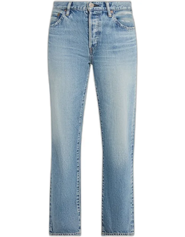 Washed Denim Mid-rise Straight-leg Jeans