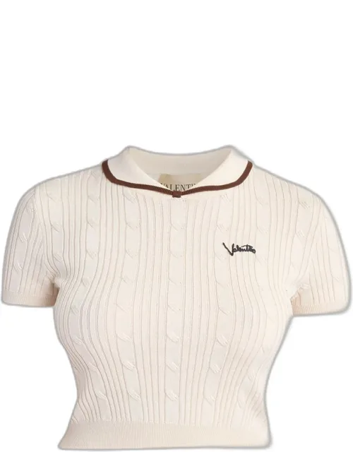 Cable Knit Crop Polo Sweater