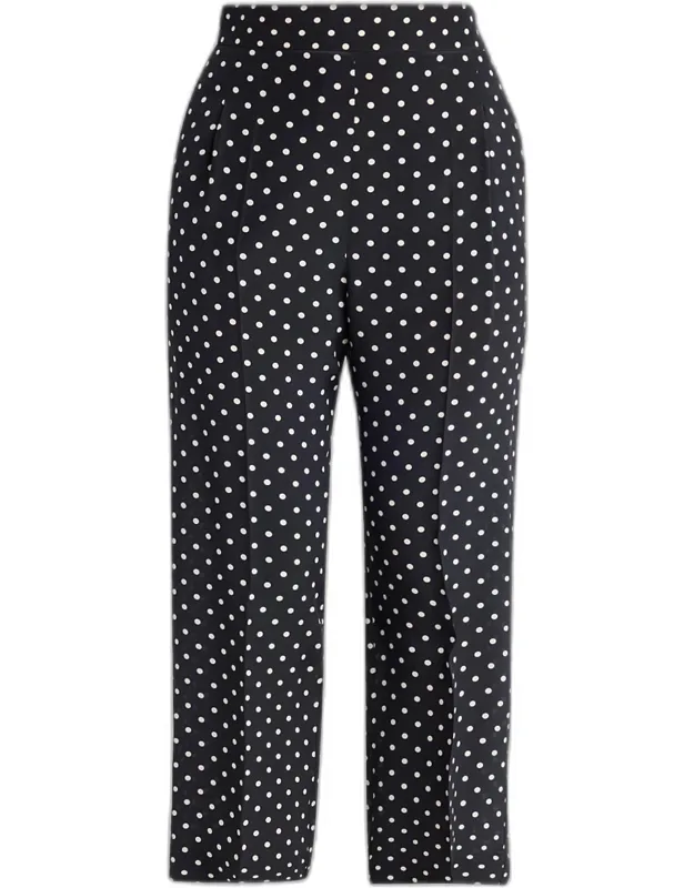 Polka-dot Silk Straight-leg Ankle Pants