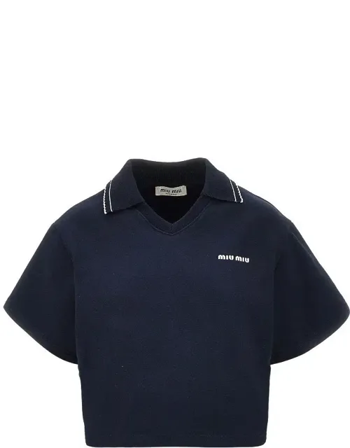 Short-sleeved Cropped Sweatshirt With Collar