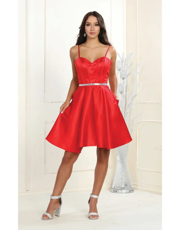 Simple Satin Sleeveless Homecoming Dress